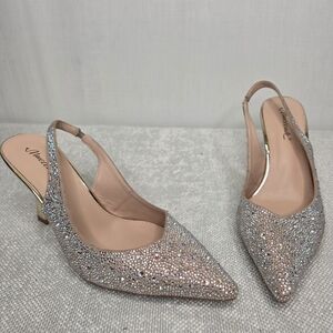 MUCCCUTE Rhinestone Slingback Kitten Heels Sparkly Pointed Toe Pumps 7.5